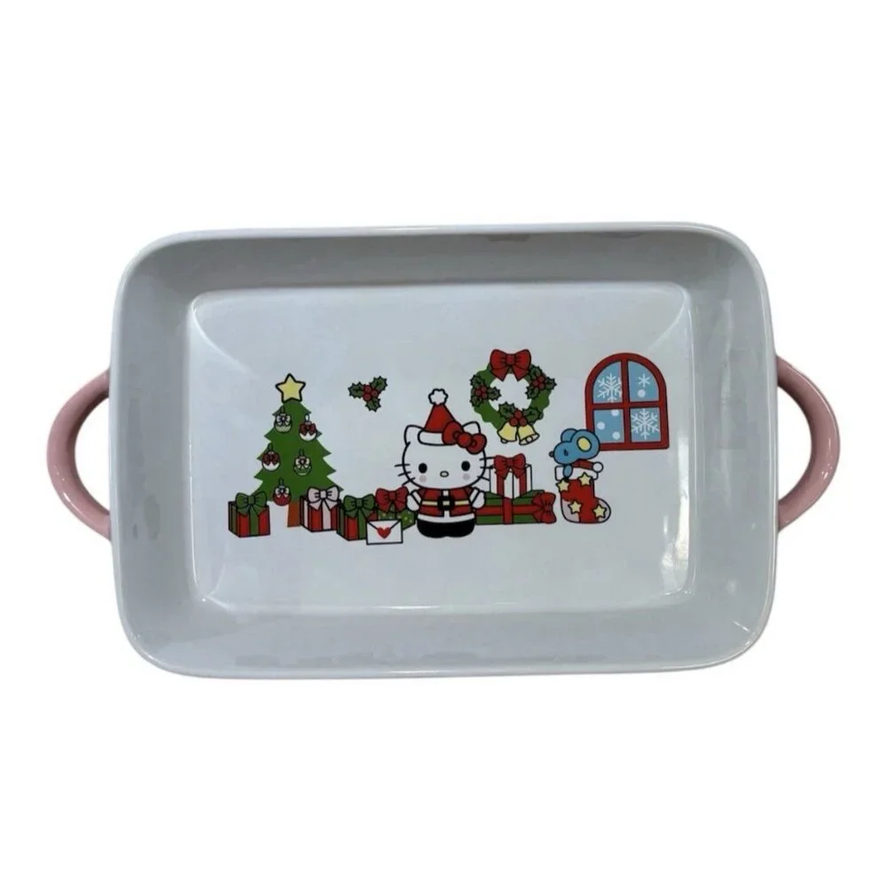 Hello Kitty Christmas Santa Pink/White 13x9 Ceramic Rectangle Baking Dish Sanrio